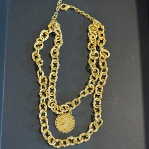 Layered Gold Coin Pendant Necklace